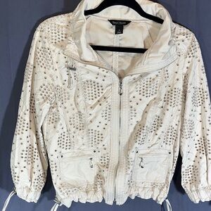 NWOT Ivory Eyelet Jacket Zippers & Cinches 3/4 Sleeves Sz 8